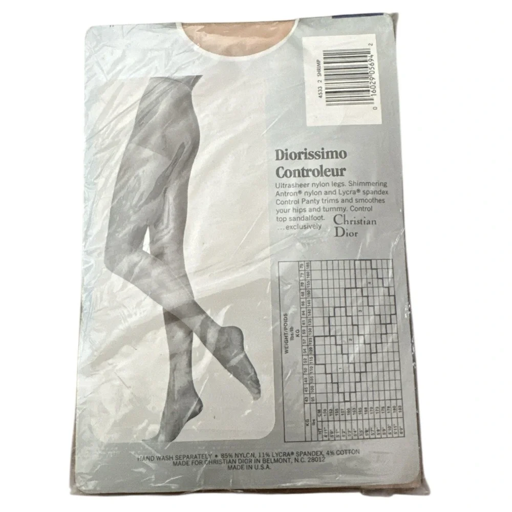 Christian Dior Diorissimo Control Top Sheer Vintage Pantyhose Shrimp Size 2 New